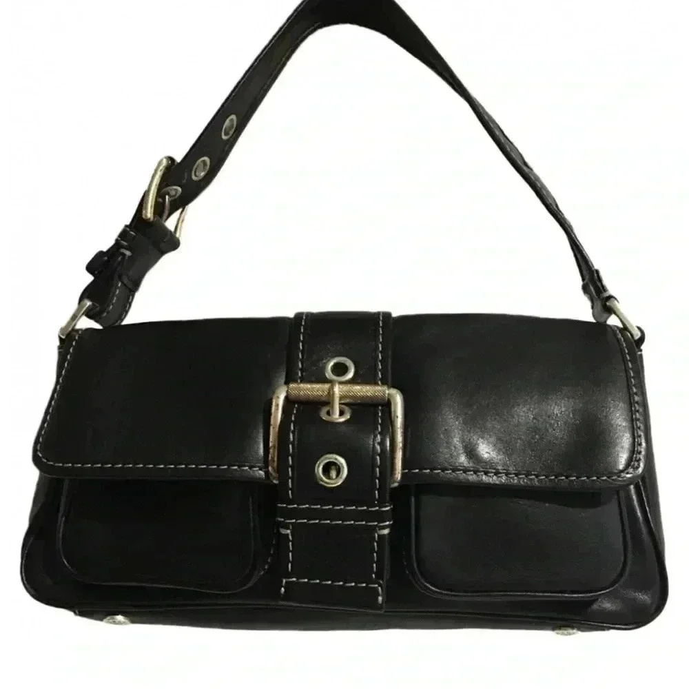 Michael Kors black leather shoulder handbag